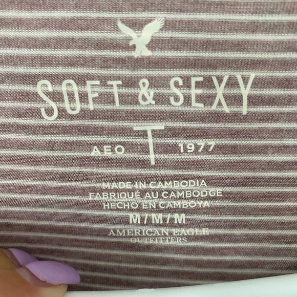 American Eagle Soft&Sexy Striped Bell Sleeve Top - Picture 4 of 5